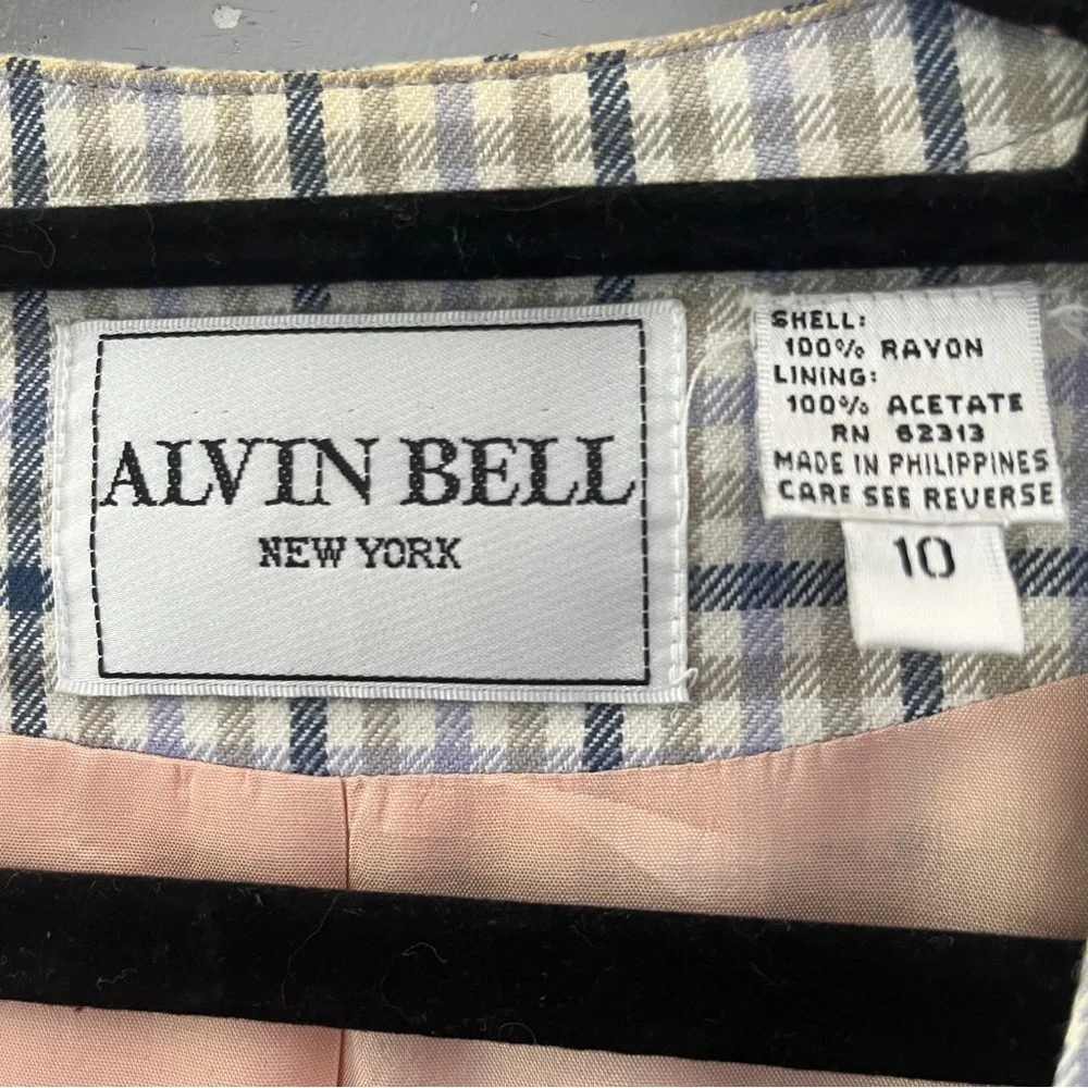 Vintage Alvin Bell Long Blazer Jacket Plaid Collarless Womens Size 10
